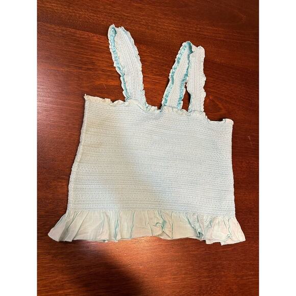 Gianni Bini Women’s Large Blue Smocked Ruffle Festival Concert Summer Crop Top - Picture 1 of 9